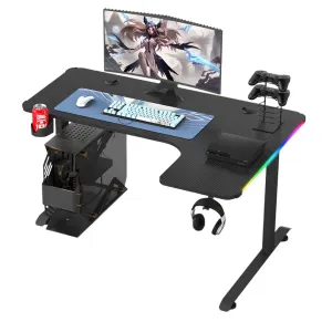 CEM (L-L) Gaming Desk Table L-Shaped, RGB, Cup/Headset Holder- Electric Height Adjustment - Black