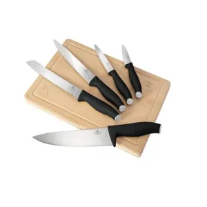 6 pcs knife set with bamboo cutting board Matt Black