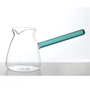 Luciano 650ml Borosilicate Green Handle Glass Coffee Warmer / Pot / Kettle / Turkish Kettle / Green Kettle / Milk Pot in Gift Box