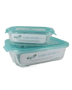 Luciano High Borosilicate Rectangular Glass Food Container with easy snap lid 370ml and 1040ml 2PC Set 350x320x290mm / 450x323x220mm