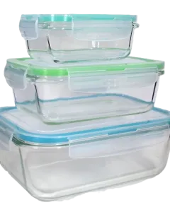 Luciano  High Borosilicate Rect. Glass food container 3 pc set with airtight lid