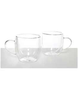 Luciano High Borosilicate Round Glass Double Wall Glass cups with handles 250ml  - 2pc set