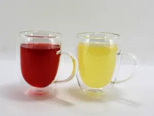 Luciano High Borosilicate Round Glass Double Wall Glass cups with handles 350ml  - 2pc set