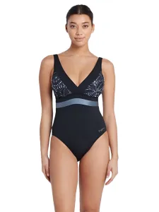 Zoggs Square Back Panel Women Swim Monokini Black/Steel/Grey