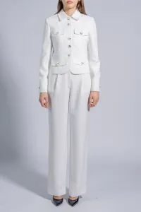 Straight High Waist Trousers with Wide Waistband and Buttons