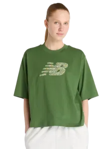 New Balance Flower Logo Crew Women Lifestyle T-Shirt ï»¿Dark Alpine Green