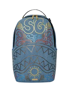 Spray Ground Metallic Printed Denim Shark Unisex  Lifestyle Backpack Light Blue