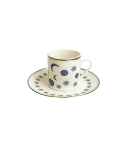 Astres Coffee Cups Blue + Silver Rim Set Of 4