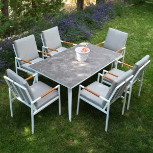 Outd Dining Set CC 1+6 C-J24002 White +Cush Grey
