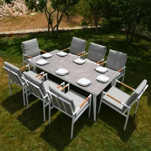Outd Dining Set CC 1+8 C-J24002 White + Cush Grey