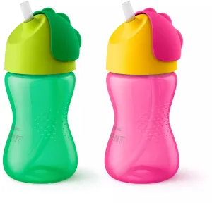 Bendy Straw Cup 300ml 12m+. Green-Light Green. and Pink-Yelow