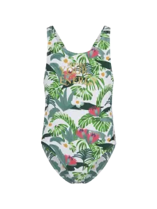 Oil And Gaz Colorful Kids-Girls Beach Monokini Green/White