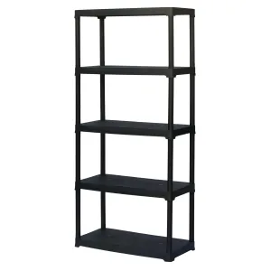 5 Plastic Shelving System - Black, 80x40x175 cm Storage Solution