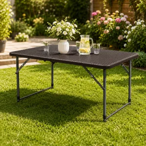 Brown Folding table with rattan design