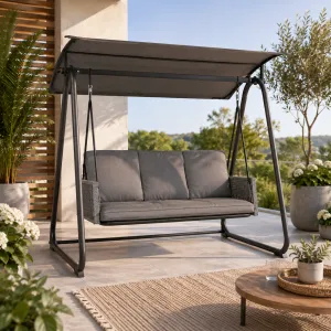 Outdoor Swing with Canopy â€“ Rope Design Steel Frame