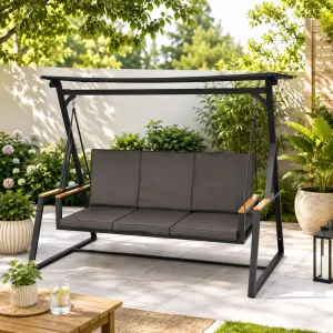 Modern Outdoor 3-Seater Swing Bench with Steel Frame â€“ Garden Patio Hanging Sofa