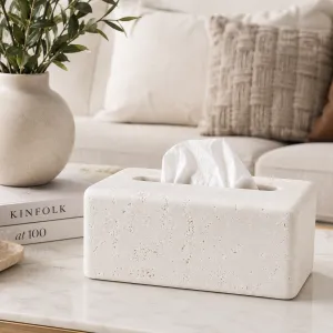 Stone Tissue Box â€“ White (21Ã—11Ã—9 cm)