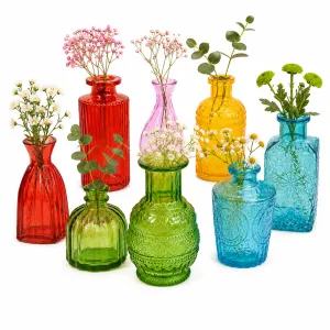 Set of 10 Colored Glass Vases â€“ Decorative Mini Bottles