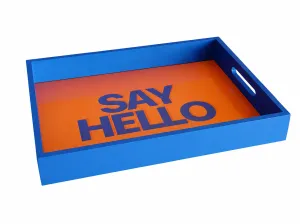 Wooden Serving Tray â€œSAY HELLOâ€ 38 Ã— 28 cm â€“ Plexi Inner Top