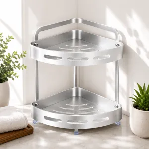 BATHROOM RACK CORNER 2 LAYERS â€“ Aluminum â€“ 23.5Ã—23.5Ã—36 CM