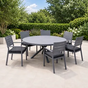 Modern Aluminum Outdoor Dining Set â€“ Round Table with 6 Chairs