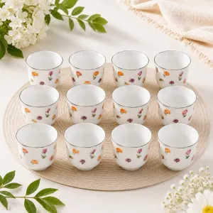 SET OF 12 COFFEE CUPS WITH FLOWERS DESIGN