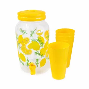 PLASTIC DRINK DISPENSER WITH CUPS â€œLEMONâ€ WITH SPOUT