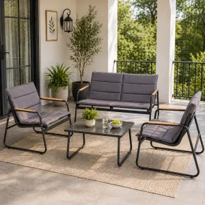 Steel Lounge Set with Teak & Glass Table