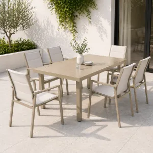 Extendable Aluminum Dining Set 6 Chairs, Table 90/180 Ã— 90 Ã— 75 cm