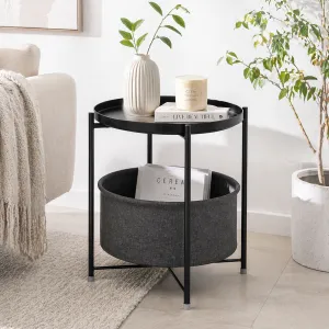 Black Steel Side Table with Storage Basket 45 cm Dia x 52 cm H