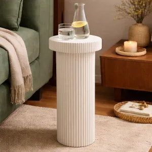 Fluted Pedestal Side Table D30 x H60 cm Fiberglass Resin