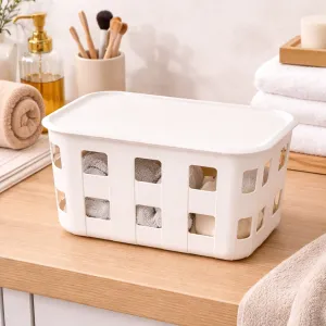 Plastic Storage Basket with Lid 26x19x14 cm White
