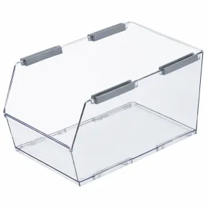 Stackable Clear Plastic Storage Basket with Handles