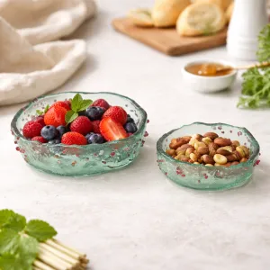 Micro Jelly Handmade Glass Bowl Aqua Green Red Speckles D12 D15 cm