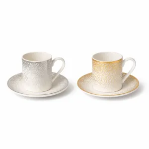 Set of 6 Coffee Cups and Saucers Dots Porcelain