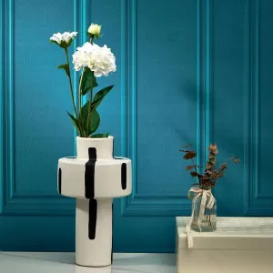 Vertical Bar Ceramic Vase, White and Black â€“ Modern Decorative Accent