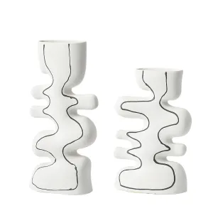 Hand-Painted Wave Ceramic Vase | Artistic Matte White Decorative Accent