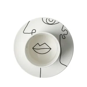 Porcelain Coffee Mug - Black and White Face Art Design