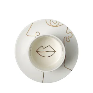 Porcelain Coffee Mug White Gold Artistic Face Design