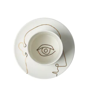 Gold-Accent Porcelain Coffee Mug, Modern Face Design, 13x13x8.5 cm