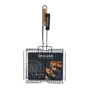 Bbq Grill Basket Non Stick with Rubber Wood Handle