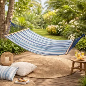 Hammock Blue Stripe Outdoor Cotton Polyester 240kg Capacity