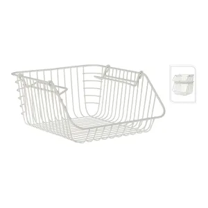 Basket Metal White, Stackable Storage, Minimalist Design