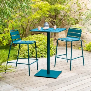 Phuket High Square Table Epoxy Steel Modern Outdoor Garden Table Blue