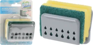 Sponge Holder with Scouring Sponge and Suction Cup 12x6x16 cm