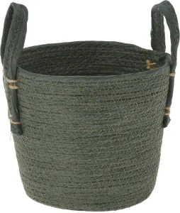 Green Paper Basket with Handles for Storage