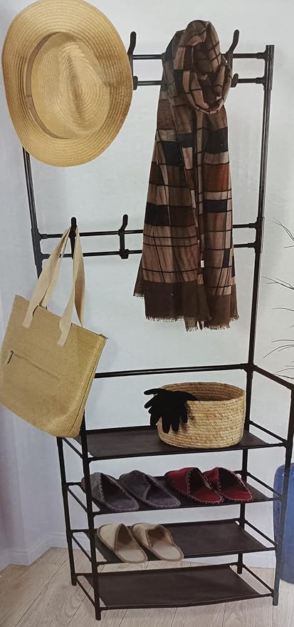 Clothing Rack with Storage Shelves & Hooks