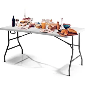 Alba Rectangular Folding Table Heavy-Duty Portable White
