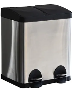 Recycling Bin with Dual Compartments, Stainless Steel