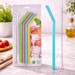 Drinking Straw Silicone Set 5Pcs Multicolor